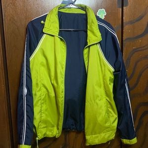 blue and green reversible windbreaker